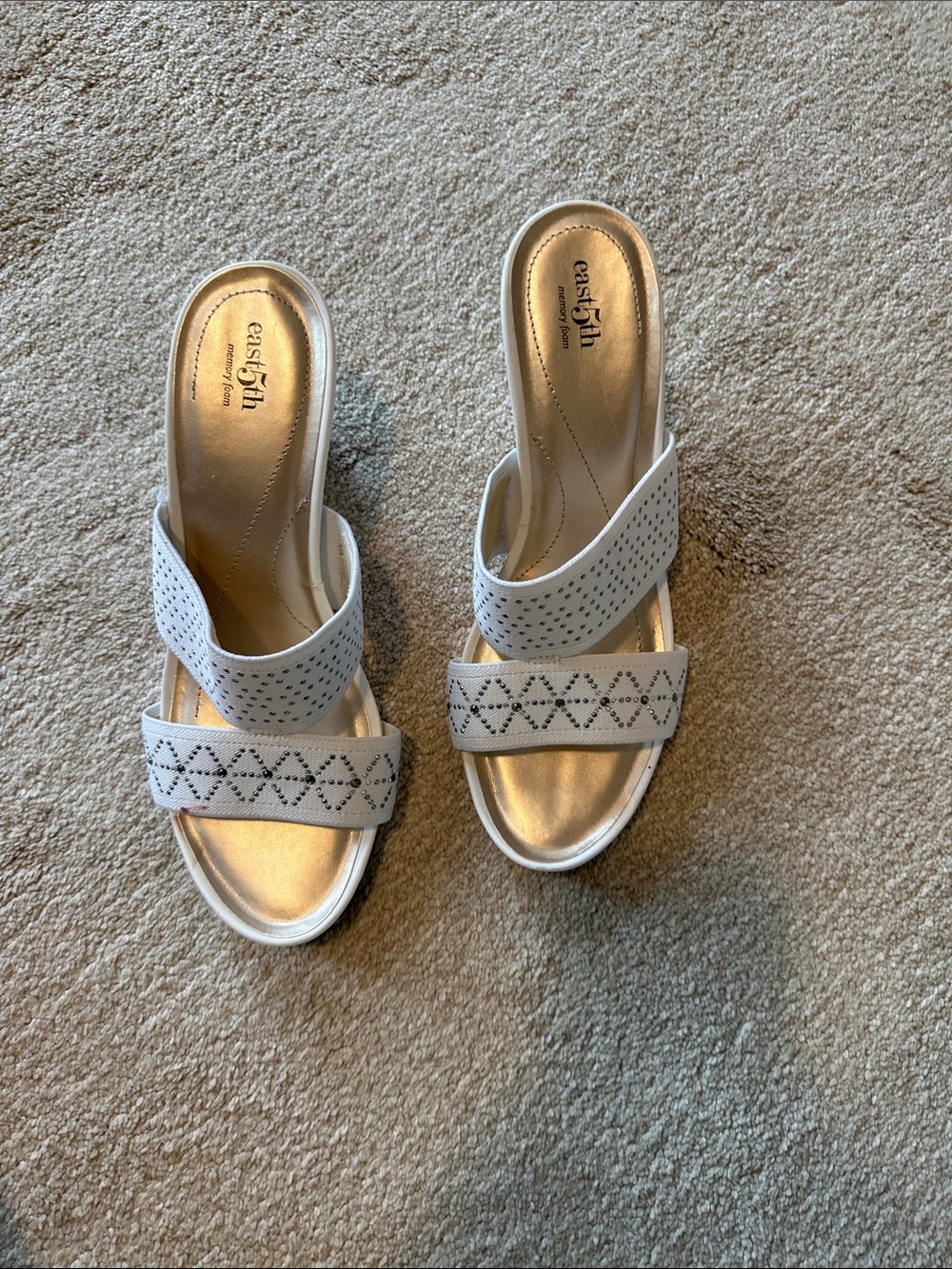 East 5th White Double-Strap Slip-On Sandals with Perforated Detail